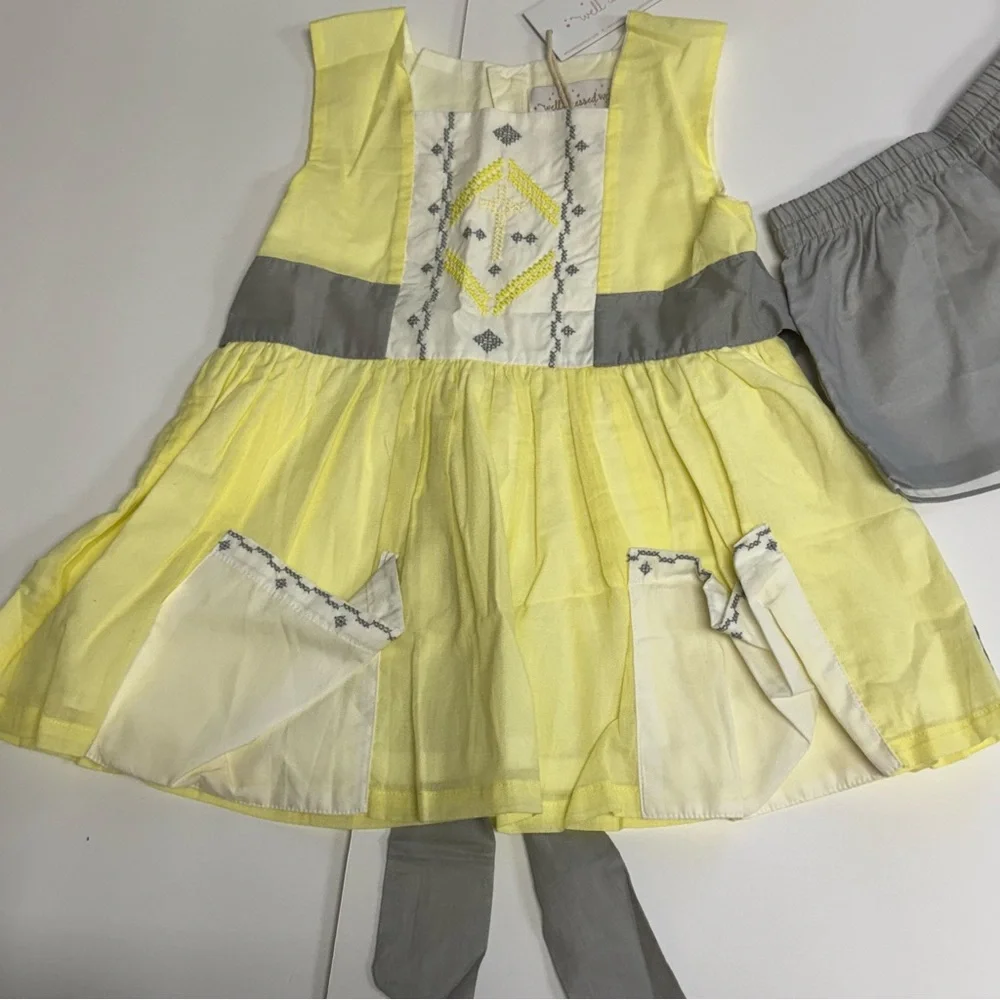 WELL DRESSED WOLF NWT Embroidered Tunic Dress & Shorts Set Yellow Gray Girls 4T